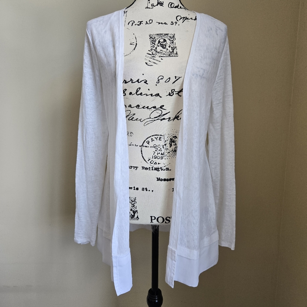 Adrienne Vittadini Linen Cardigan Womens XS Open Front White